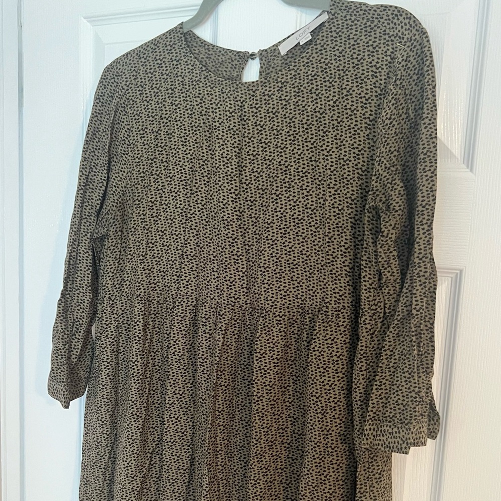 LOFT Olive Midi Dress with Ruffle Hem and 3/4 Sleeves, Medium - Picture 5 of 12